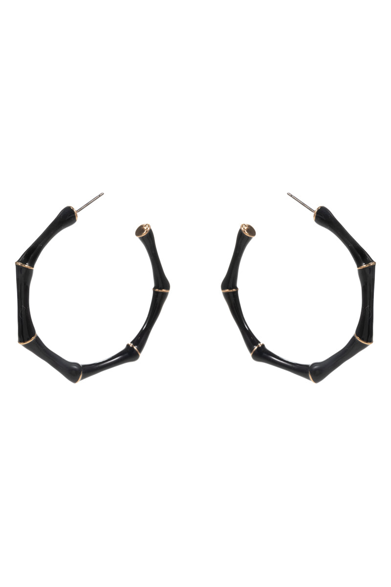 E0865 C4E2335 BAMBOO DESIGN COLOR-ENAMELED HYPOALLERGENIC HOOP EARRINGS