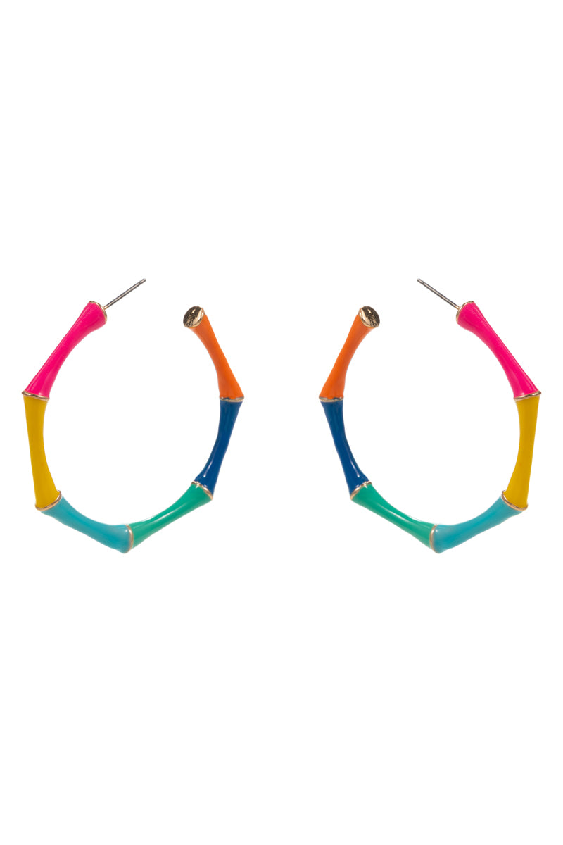 E0865 C4E2335 BAMBOO DESIGN COLOR-ENAMELED HYPOALLERGENIC HOOP EARRINGS