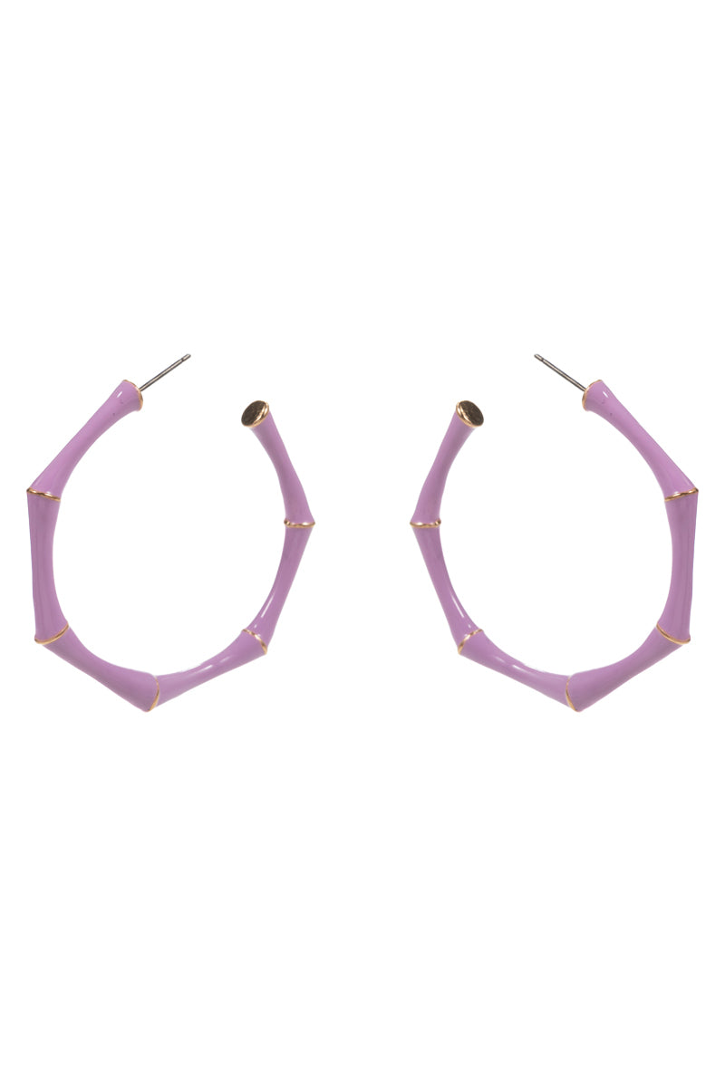E0865 C4E2335 BAMBOO DESIGN COLOR-ENAMELED HYPOALLERGENIC HOOP EARRINGS