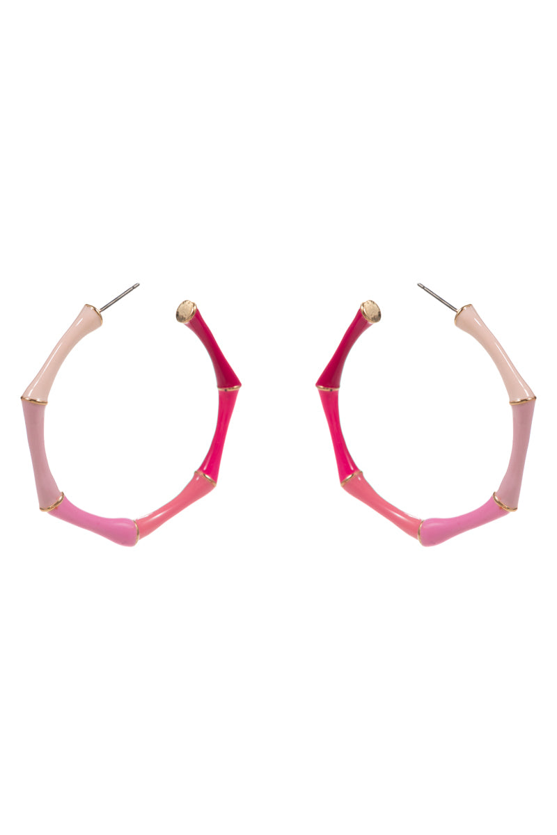 E0865 C4E2335 BAMBOO DESIGN COLOR-ENAMELED HYPOALLERGENIC HOOP EARRINGS