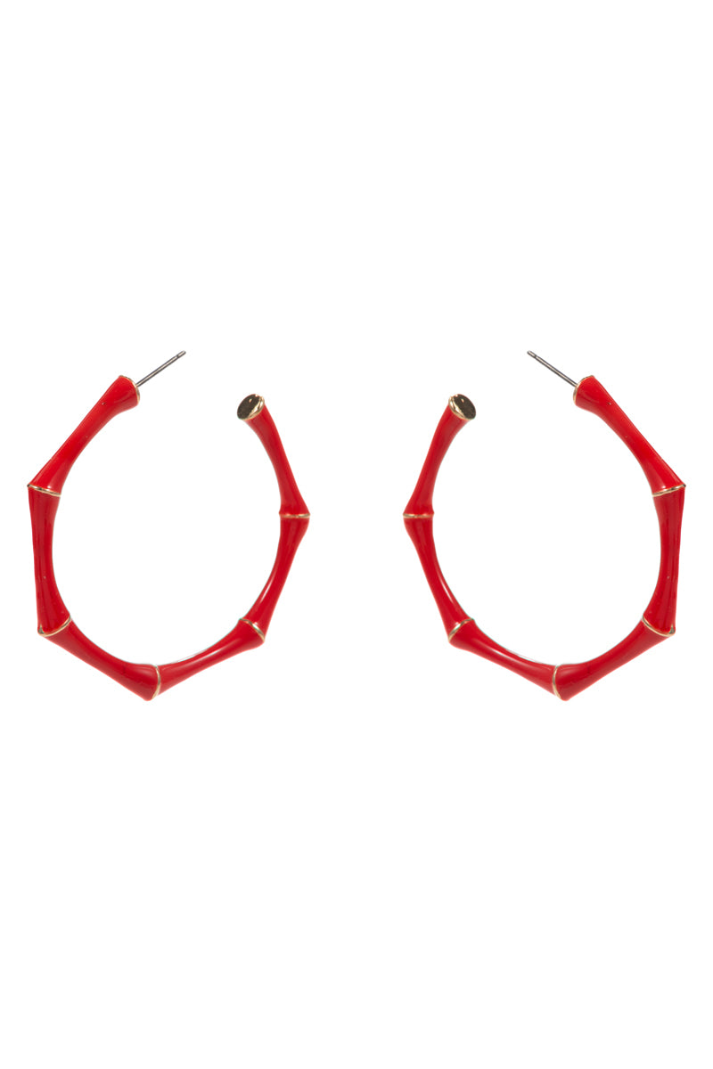 E0865 C4E2335 BAMBOO DESIGN COLOR-ENAMELED HYPOALLERGENIC HOOP EARRINGS
