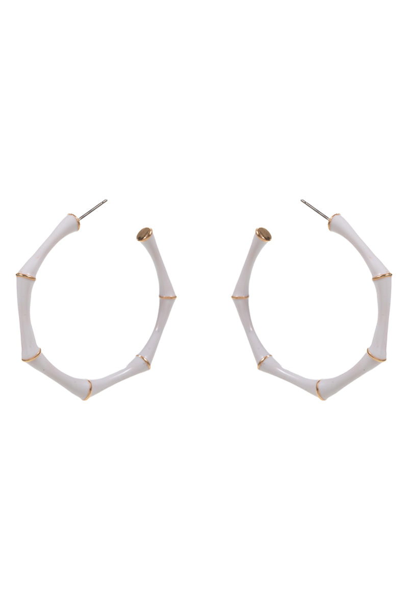 E0865 C4E2335 BAMBOO DESIGN COLOR-ENAMELED HYPOALLERGENIC HOOP EARRINGS