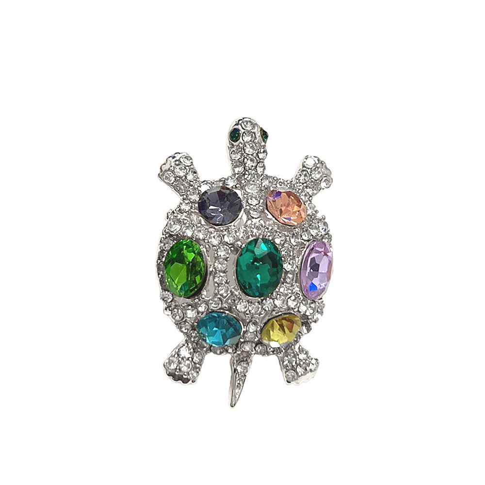 Silver-tone turtle brooch with multicolor crystals and rhinestone detailing