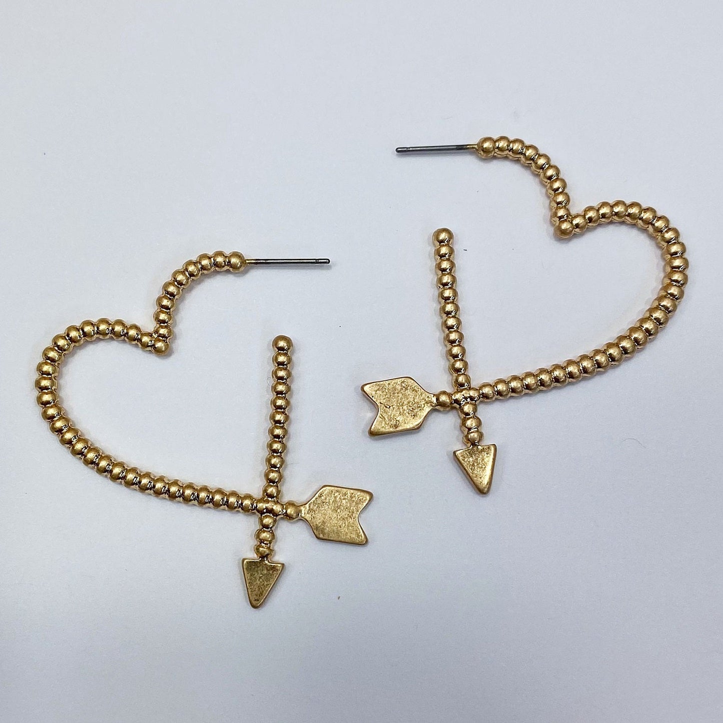 E1020 HE2551 Arrow Design Heart Love Shape Drop Post Hoop Style Earrings