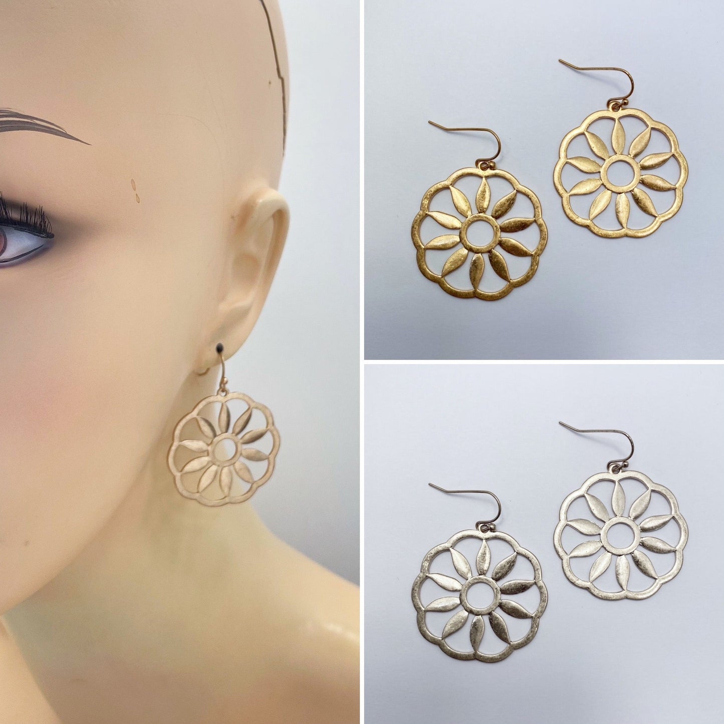 E1127 HE2765 Vintage Worn Colored Drop Dangle Earrings