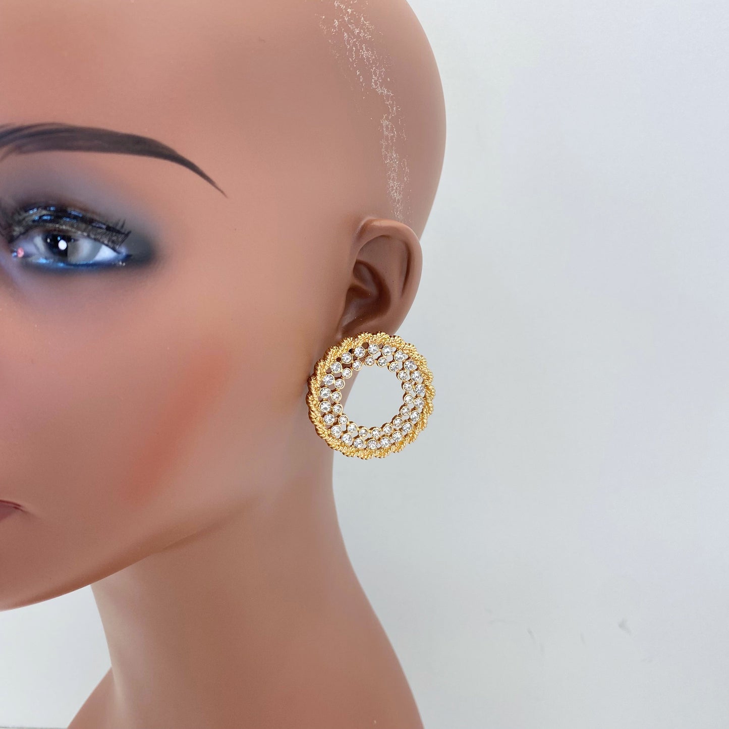 E1151 25E2432 Rhinestones Deco Circle shape Drop Post Earrings