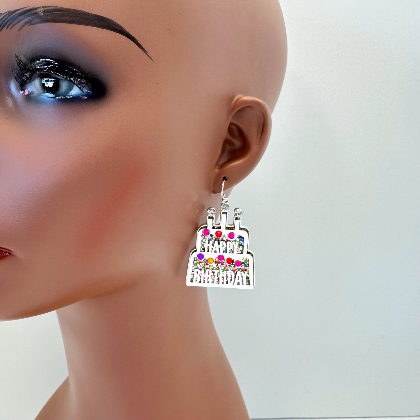 E1041 VER6132 Birthday Cake design Drop Dangle Hook Earrings