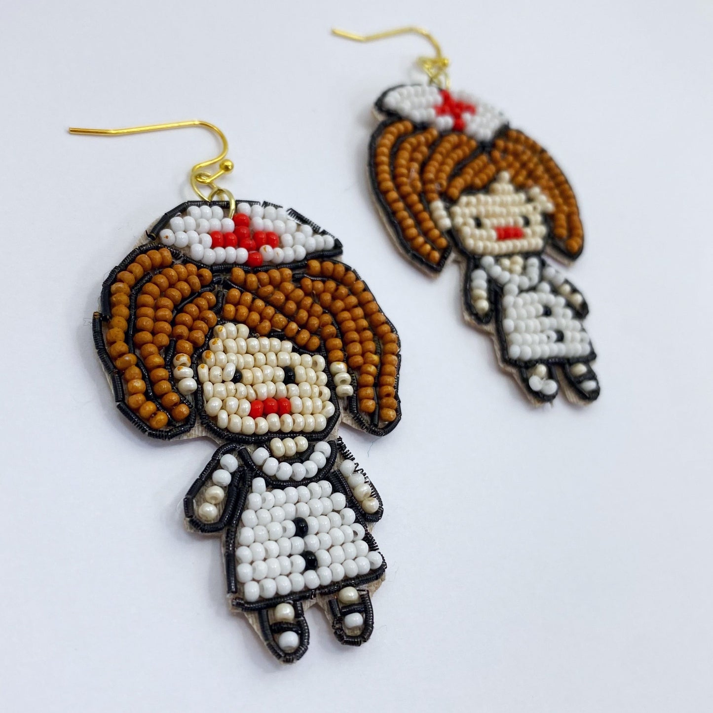 E0719 AE5501 Bead Nurse Design Drop Dangle Post Earrings