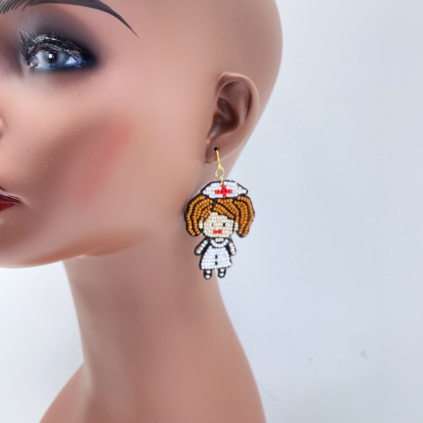 E0719 AE5501 Bead Nurse Design Drop Dangle Post Earrings