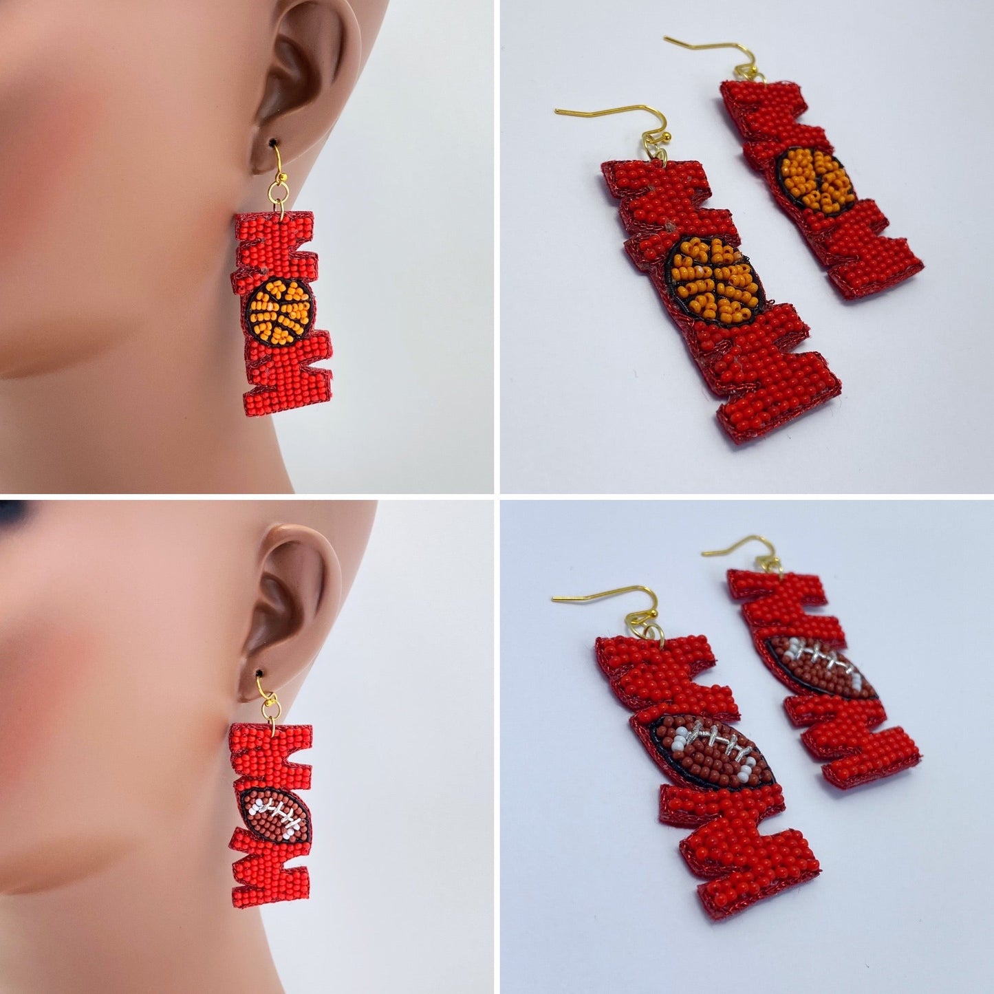 E0849 AE5702 Beads Deco MOM Shape Drop Dangle Earrings