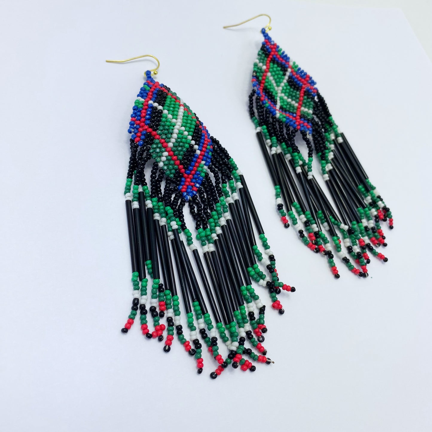 E0729 AE4756 Beads Deco Tassel Fringe Drop Dangle Hook Earrings