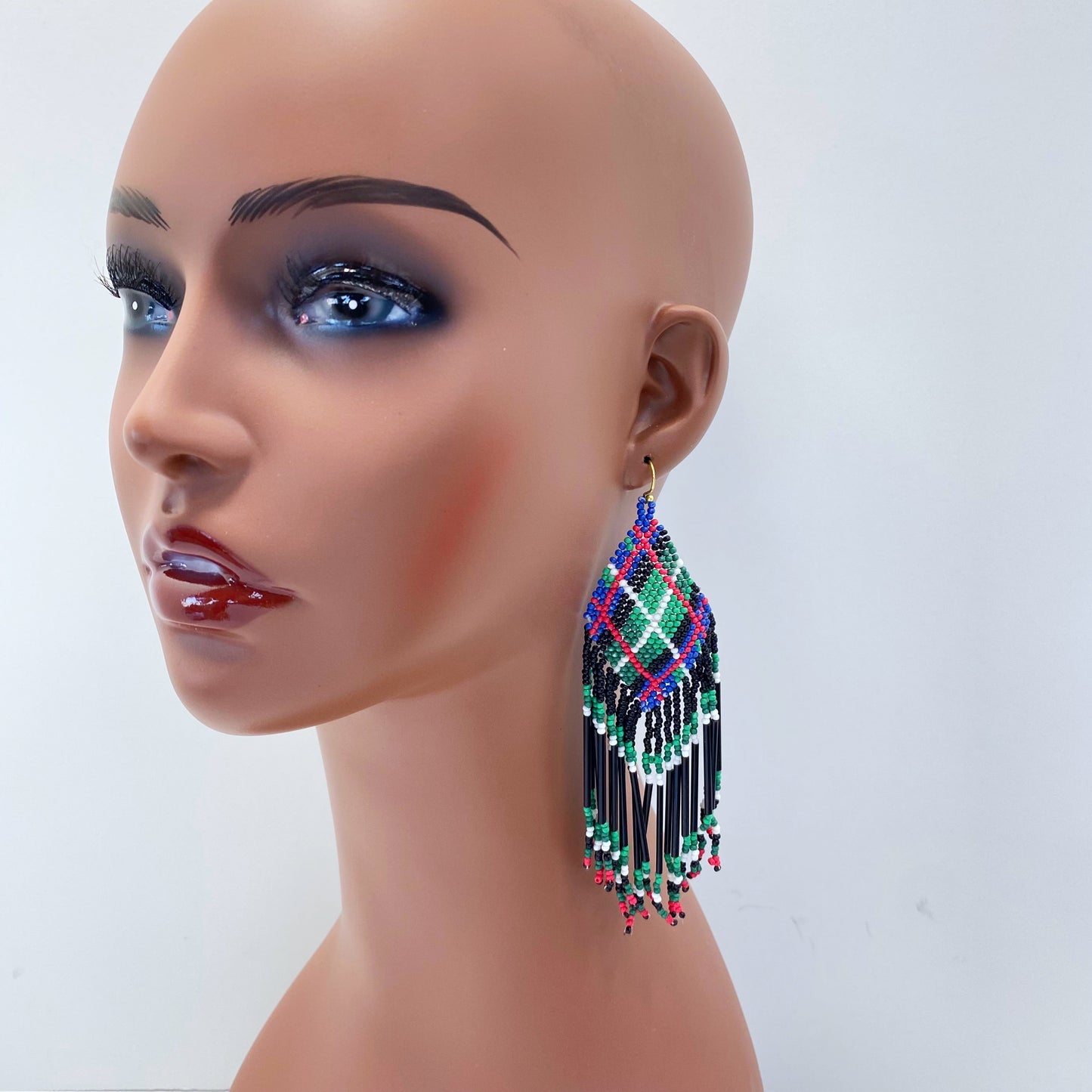 E0729 AE4756 Beads Deco Tassel Fringe Drop Dangle Hook Earrings