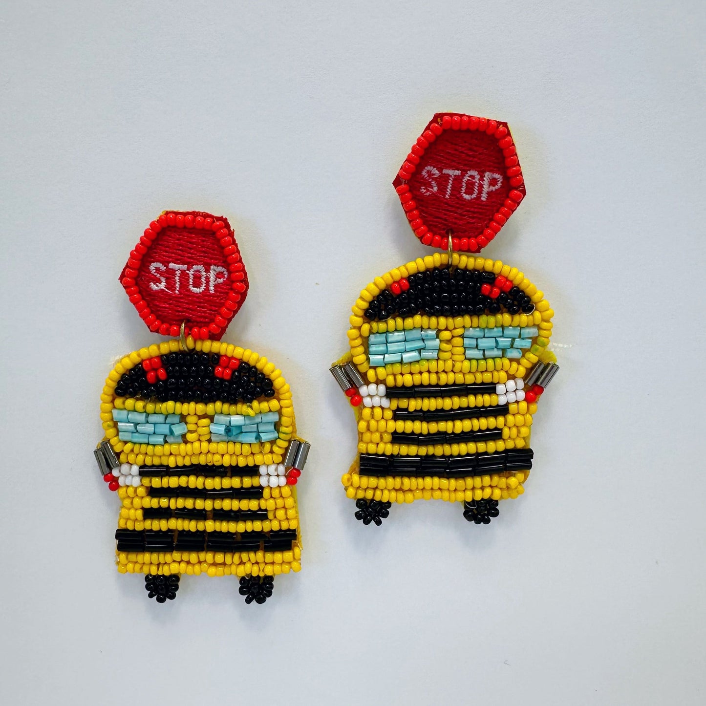 E0888 Bead School Bus Design Drop Dangle Post Earrings