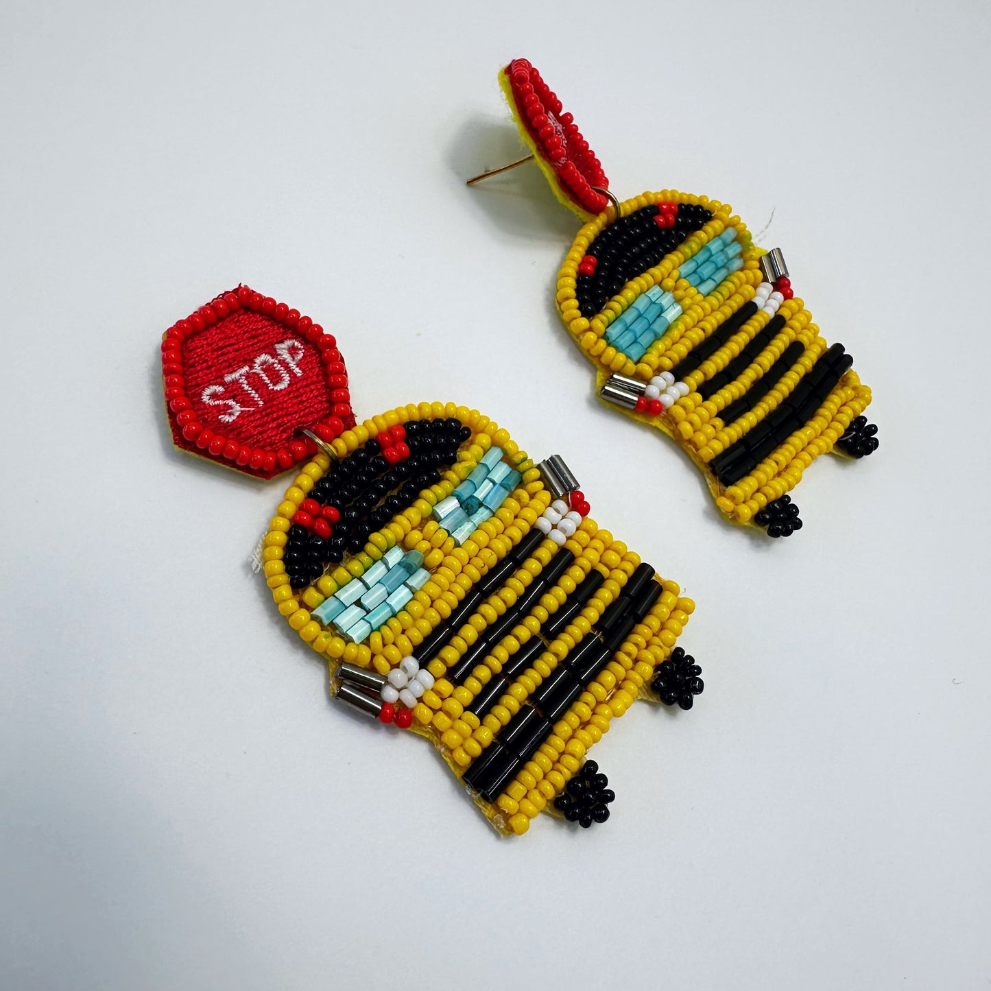 E0888 Bead School Bus Design Drop Dangle Post Earrings