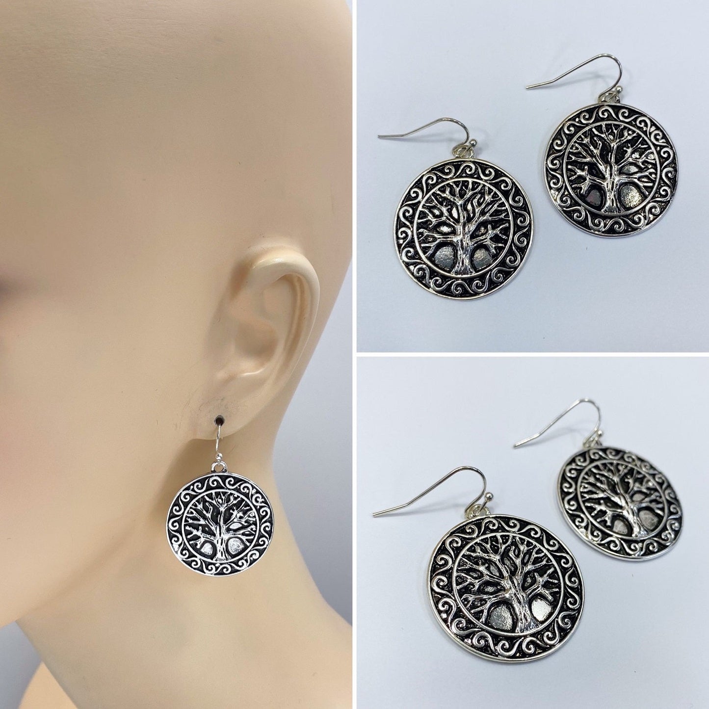 E0978 AE4138 Tree of Life Design Circle Shape Drop Dangle Hook Earrings