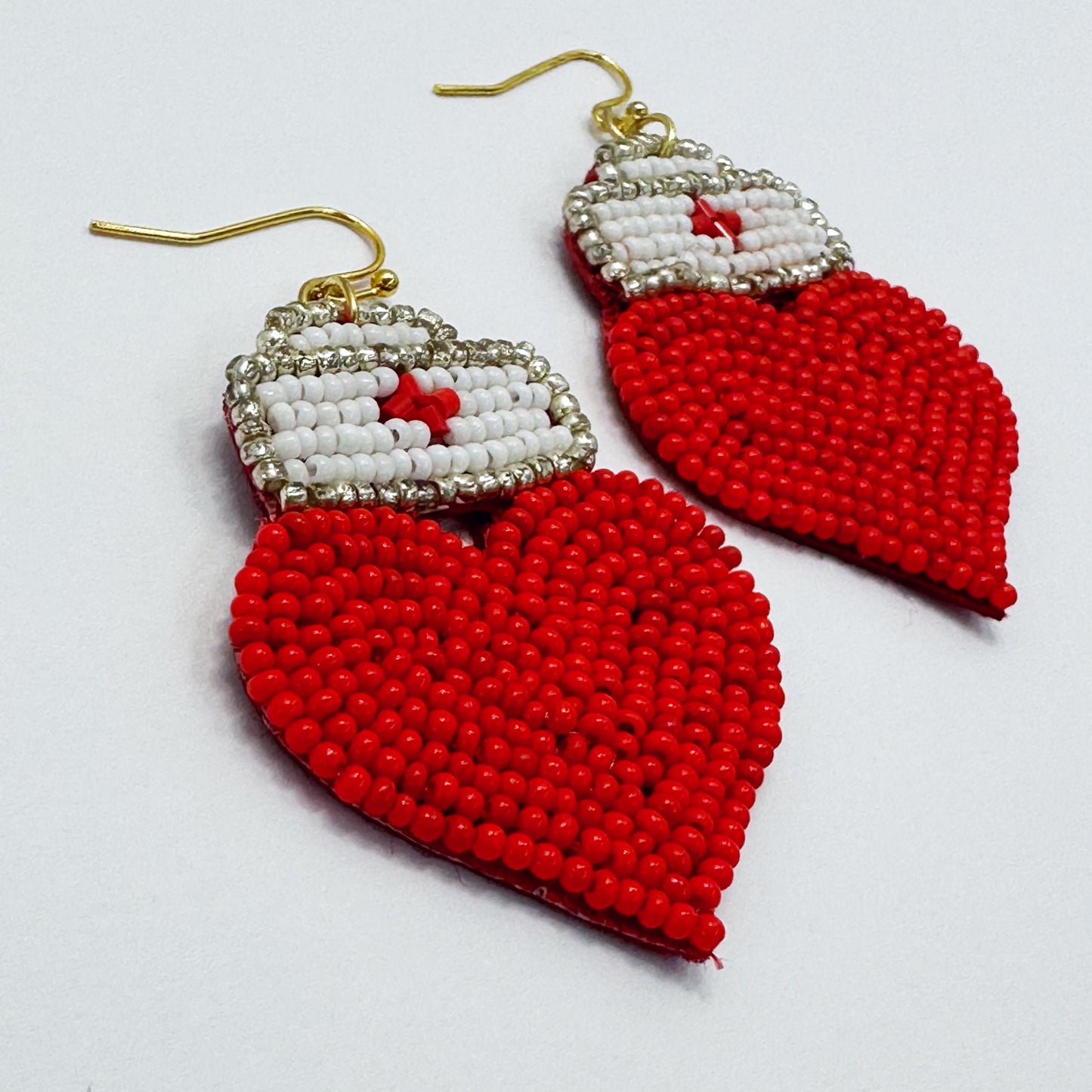 E0726 AE5500 Bead Heart Design Drop Dangle Earrings