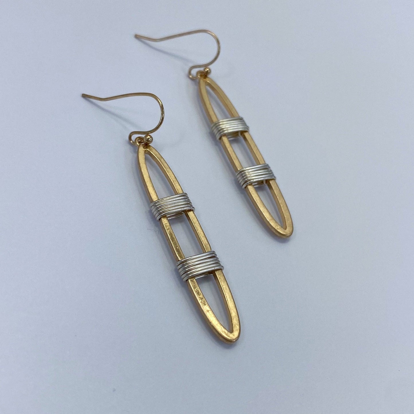 E1120 HE2681 Wire Wrapped Accented Oval Shape Drop Dangle Hook Earrings
