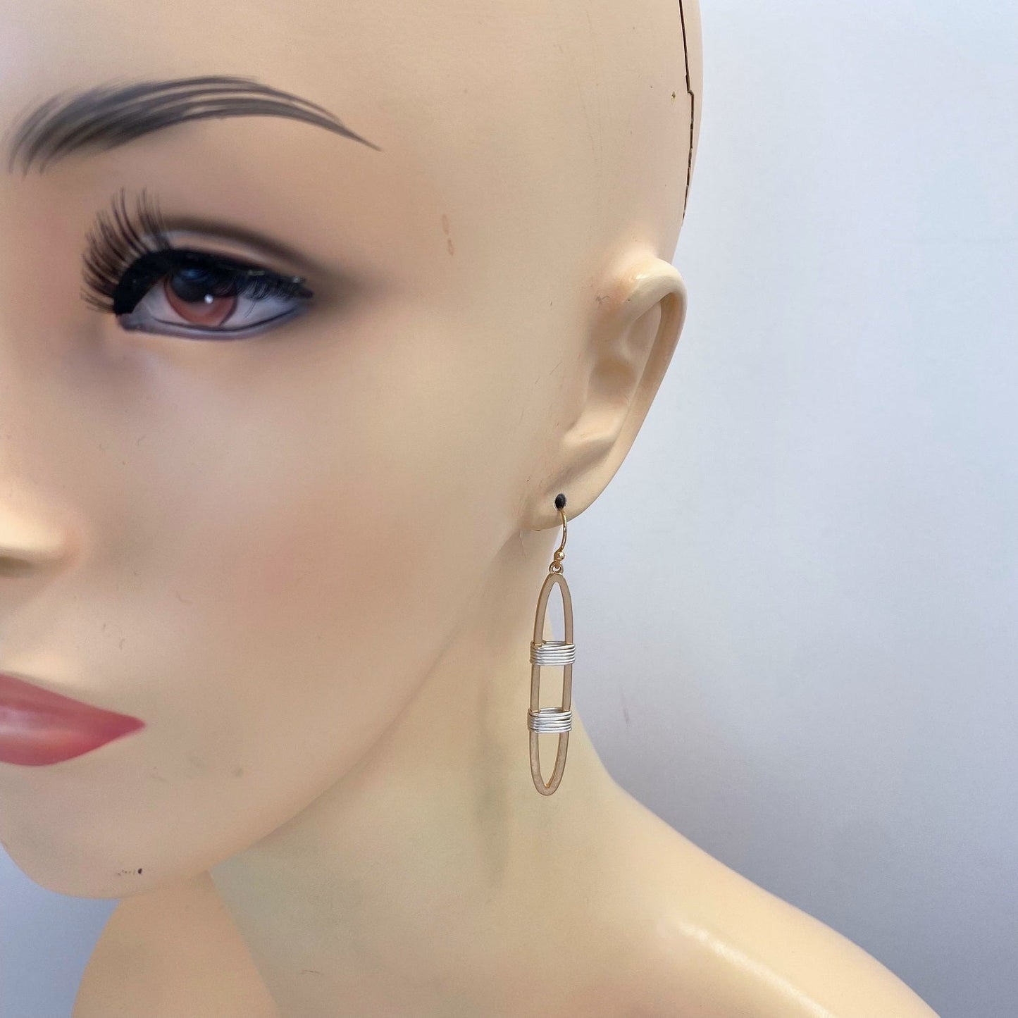 E1120 HE2681 Wire Wrapped Accented Oval Shape Drop Dangle Hook Earrings