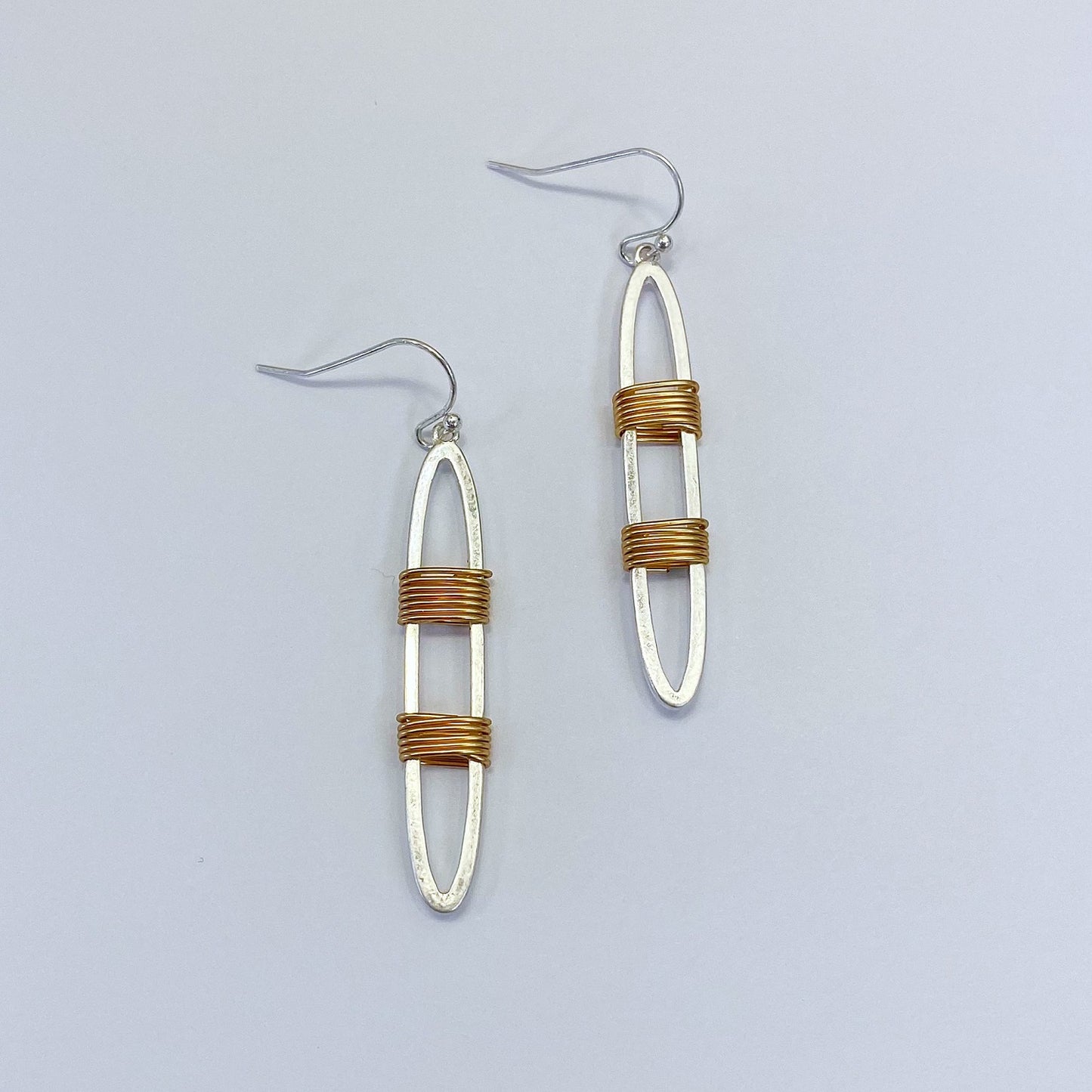 E1120 HE2681 Wire Wrapped Accented Oval Shape Drop Dangle Hook Earrings