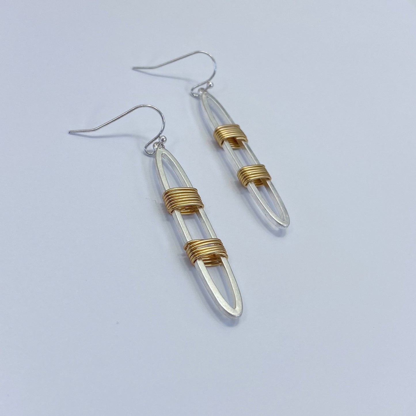 E1120 HE2681 Wire Wrapped Accented Oval Shape Drop Dangle Hook Earrings
