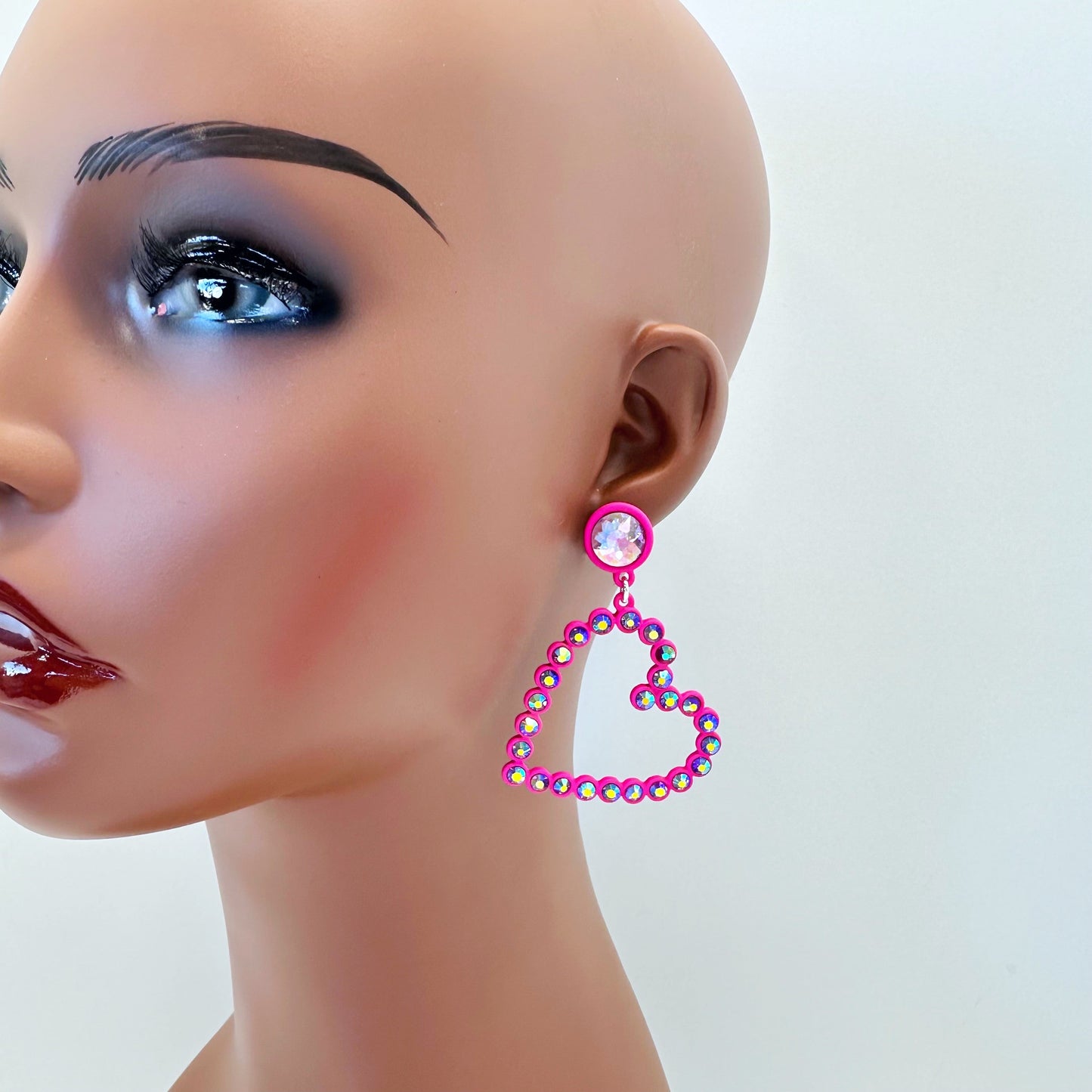 E0960 AE6549 Rhinestones Deco Heart Love Shape Drop Dangle Hook earrings
