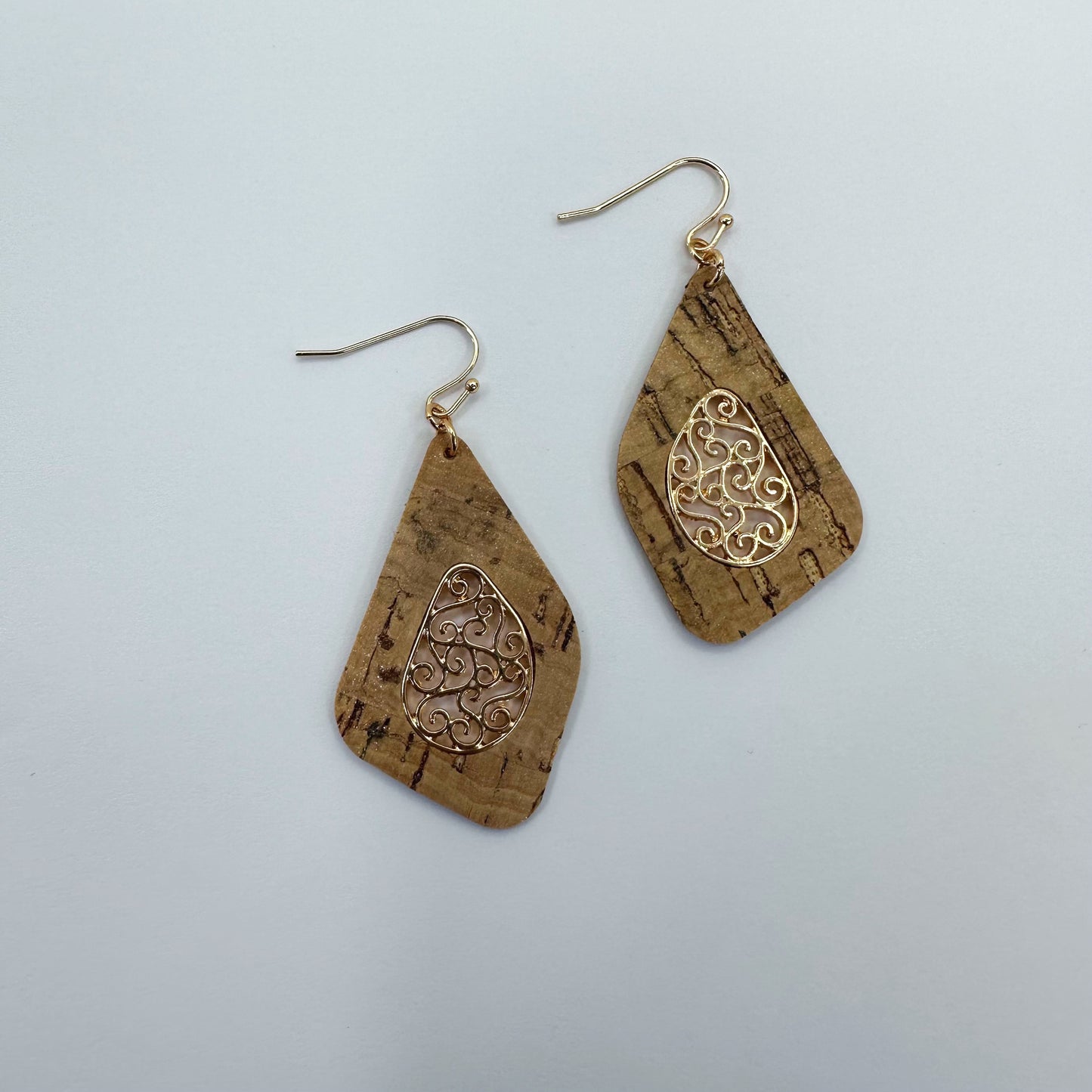 E0924 AE6204 Thin Cork Filigree Design Drop Dangle Hook Earrings