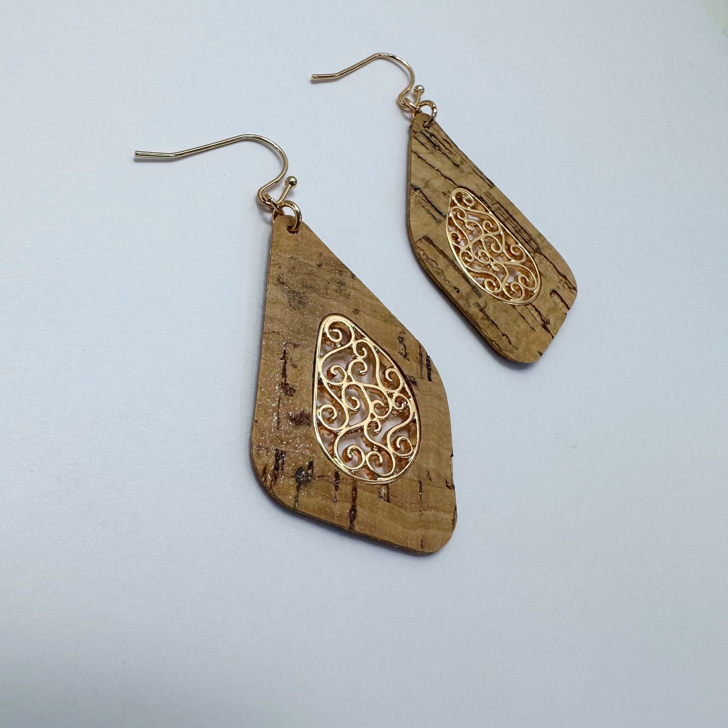 E0924 AE6204 Thin Cork Filigree Design Drop Dangle Hook Earrings