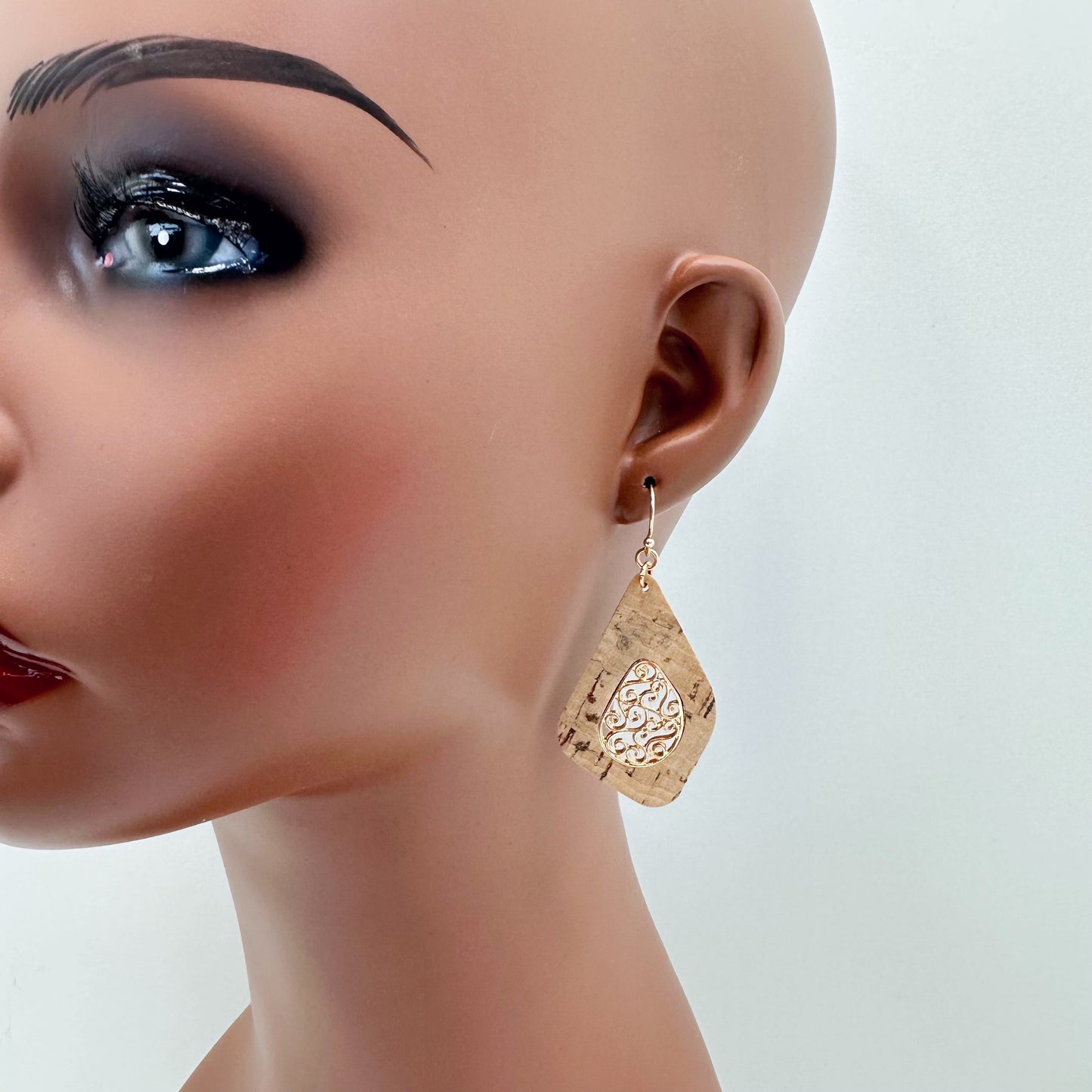 E0924 AE6204 Thin Cork Filigree Design Drop Dangle Hook Earrings