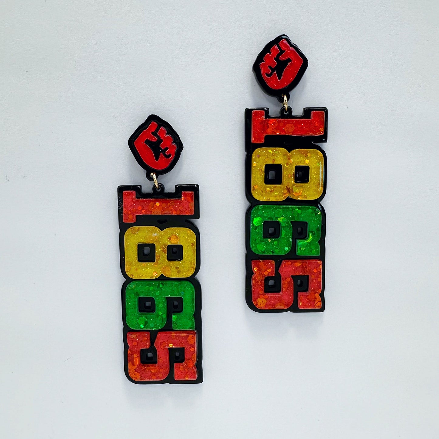 E0916 ME20682 Multi Colored Acrylic "1865" Design Drop Dangle Post Earrings