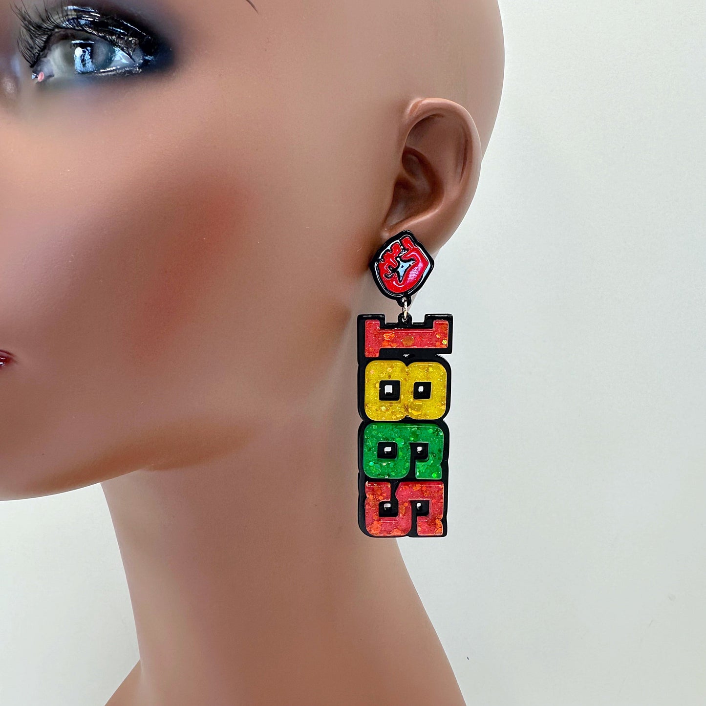 E0916 ME20682 Multi Colored Acrylic "1865" Design Drop Dangle Post Earrings