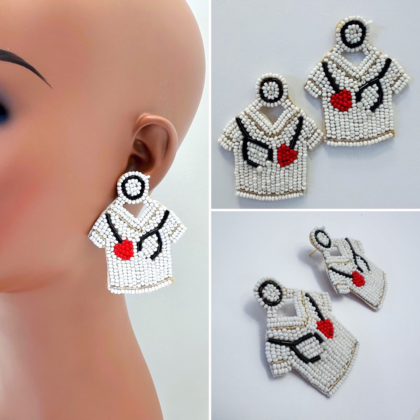 E0727 AE5502 Bead Doctor Uniform Drop Dangle Post Earrings