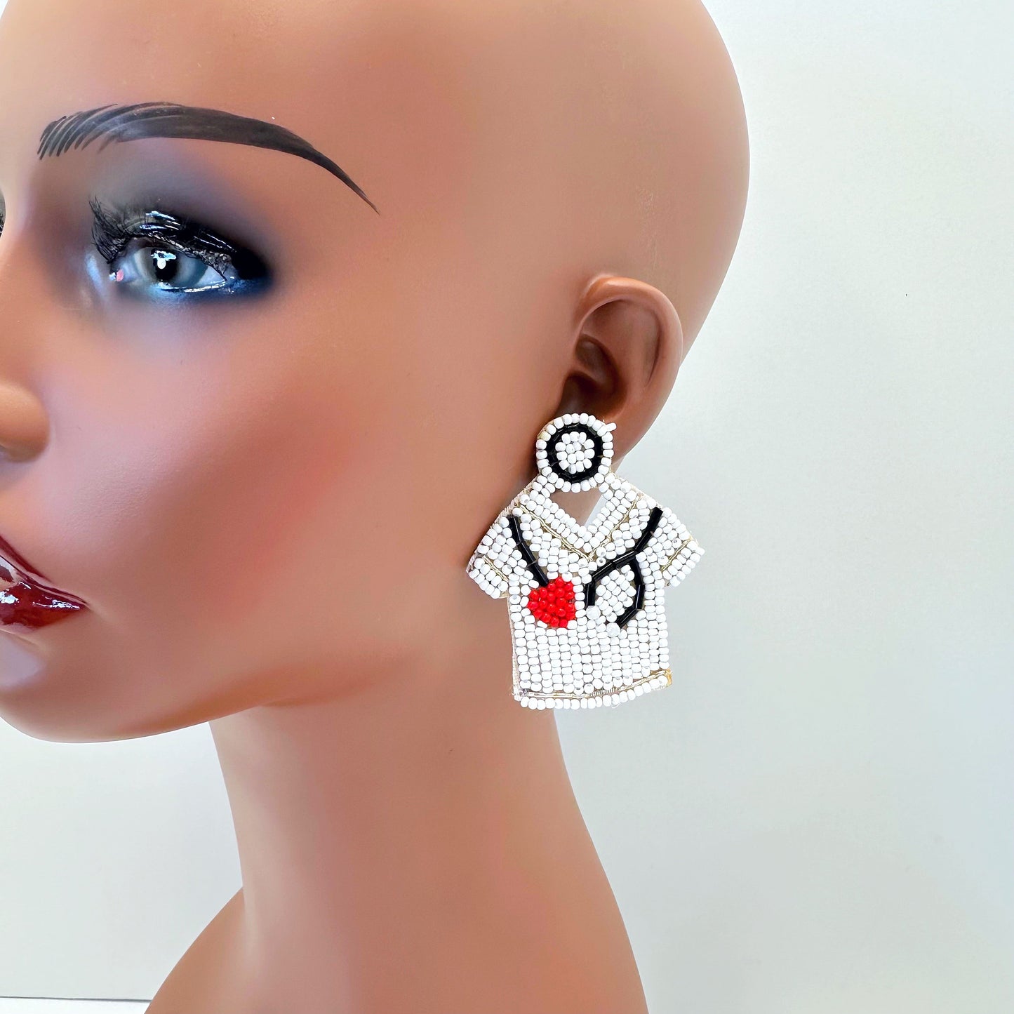 E0727 AE5502 Bead Doctor Uniform Drop Dangle Post Earrings