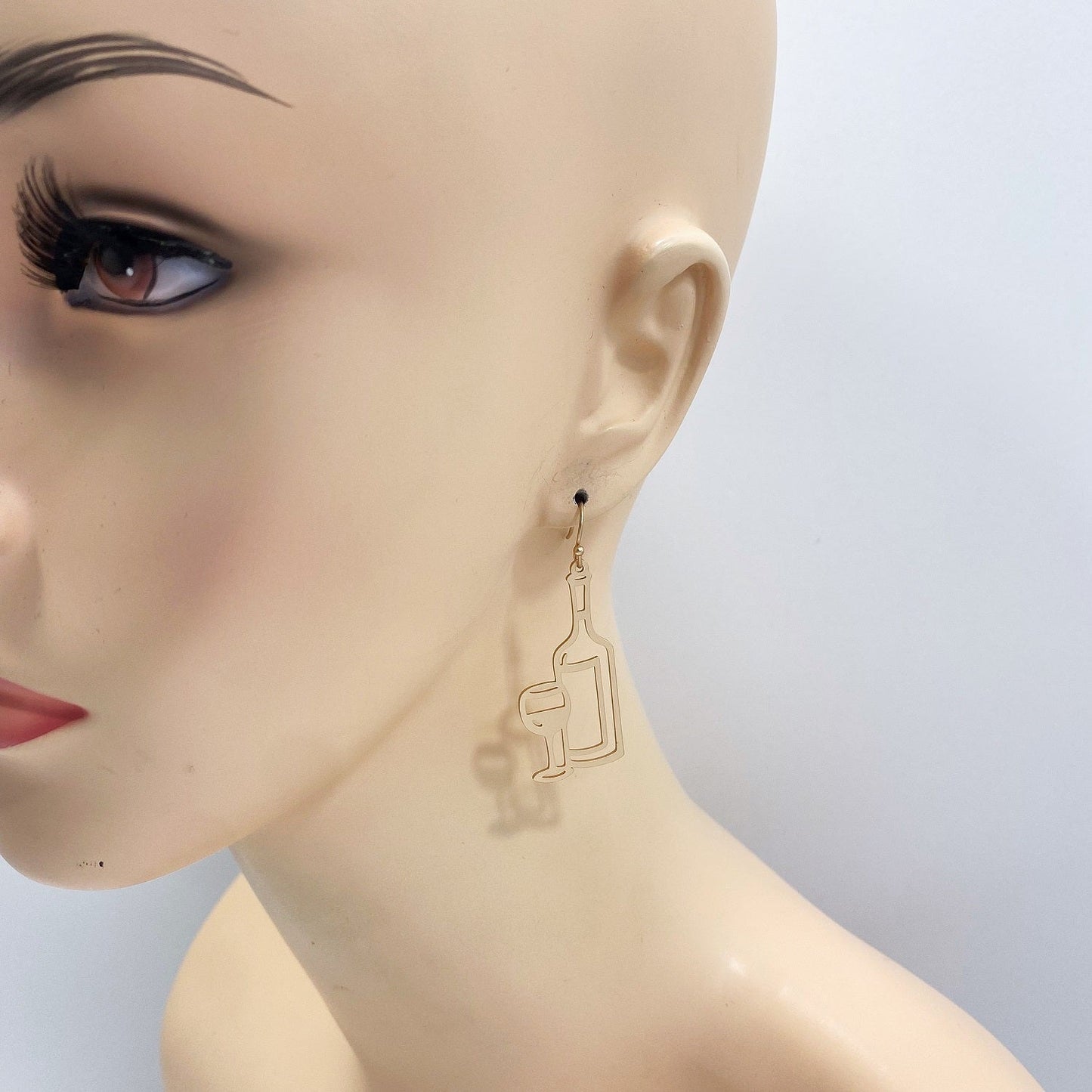 E1045 VER3851 Wine Bottle with Glass Design Metal Drop Dangle Earrings