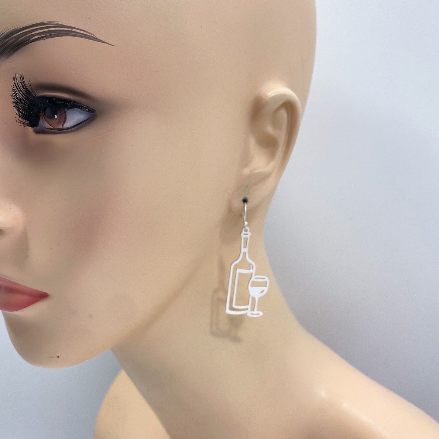 E1045 VER3851 Wine Bottle with Glass Design Metal Drop Dangle Earrings