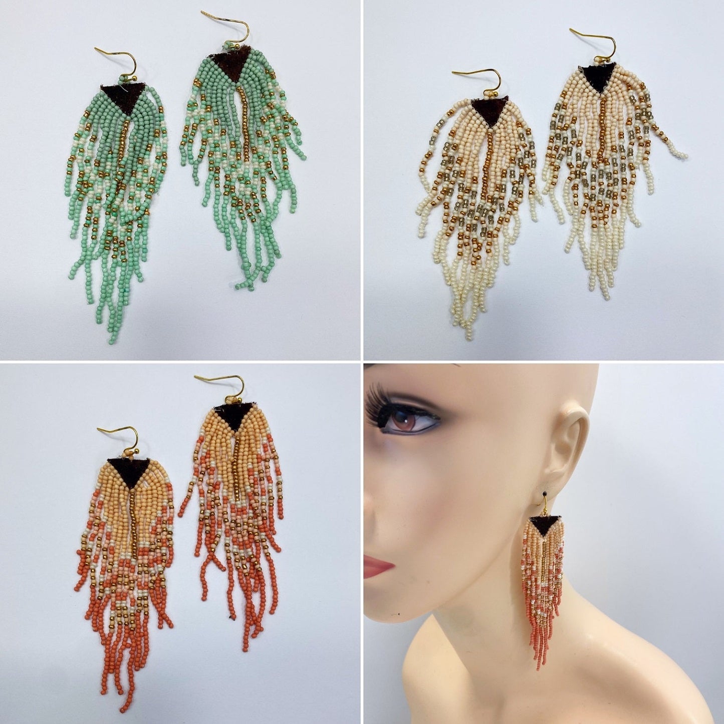 E0929 AE4106 Beaded Tassel Drop Dangle Hook Earrings