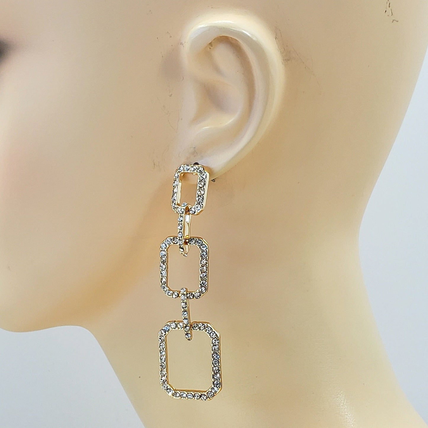 E0700 25E1940 RHINESTONE LINKED DROP DANGLE POST EARRINGS