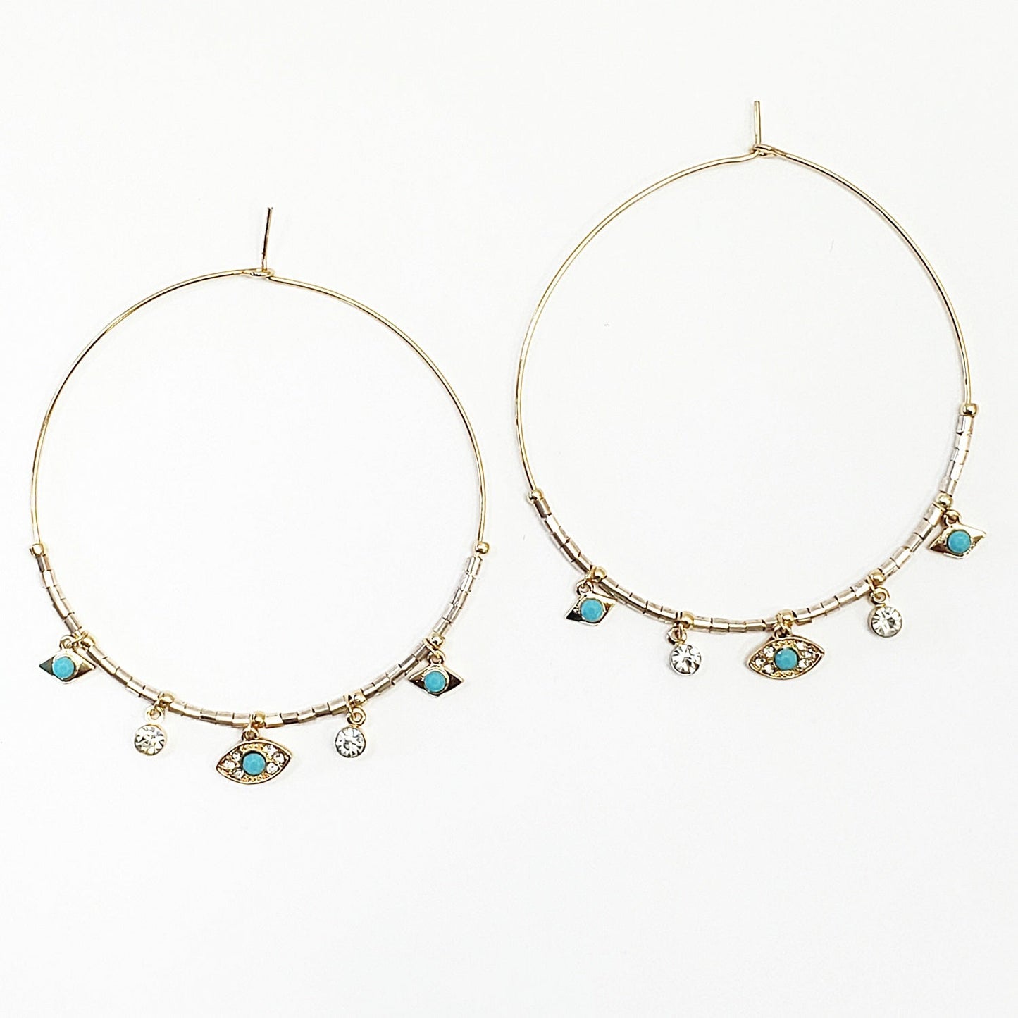 E0701 ELE1993 Evil Eye Designed Charms Decorated Beaded Hoop Earrings