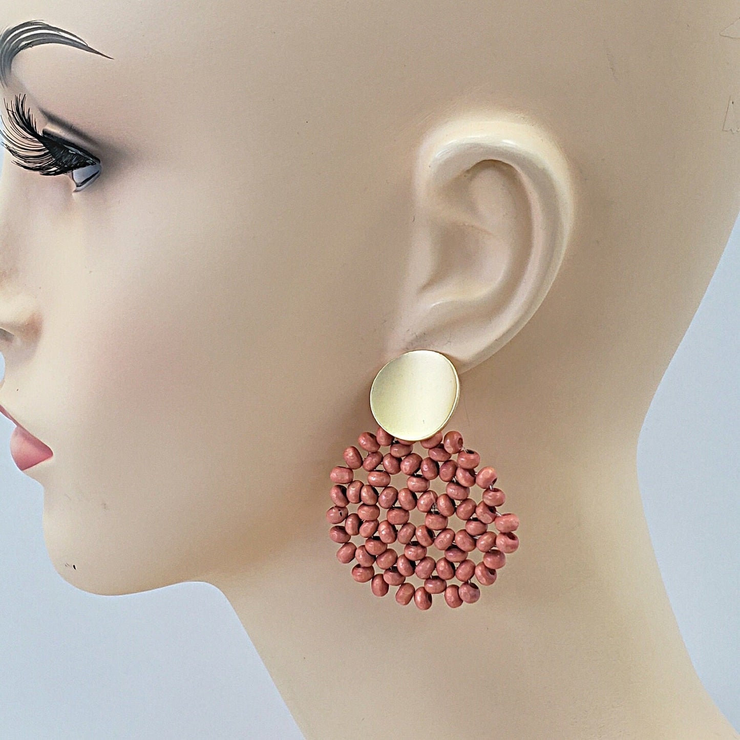 E0702 13-3614 WOOD BEADS DROP POST EARRINGS