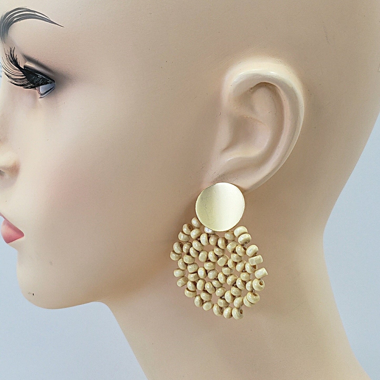 E0702 13-3614 WOOD BEADS DROP POST EARRINGS
