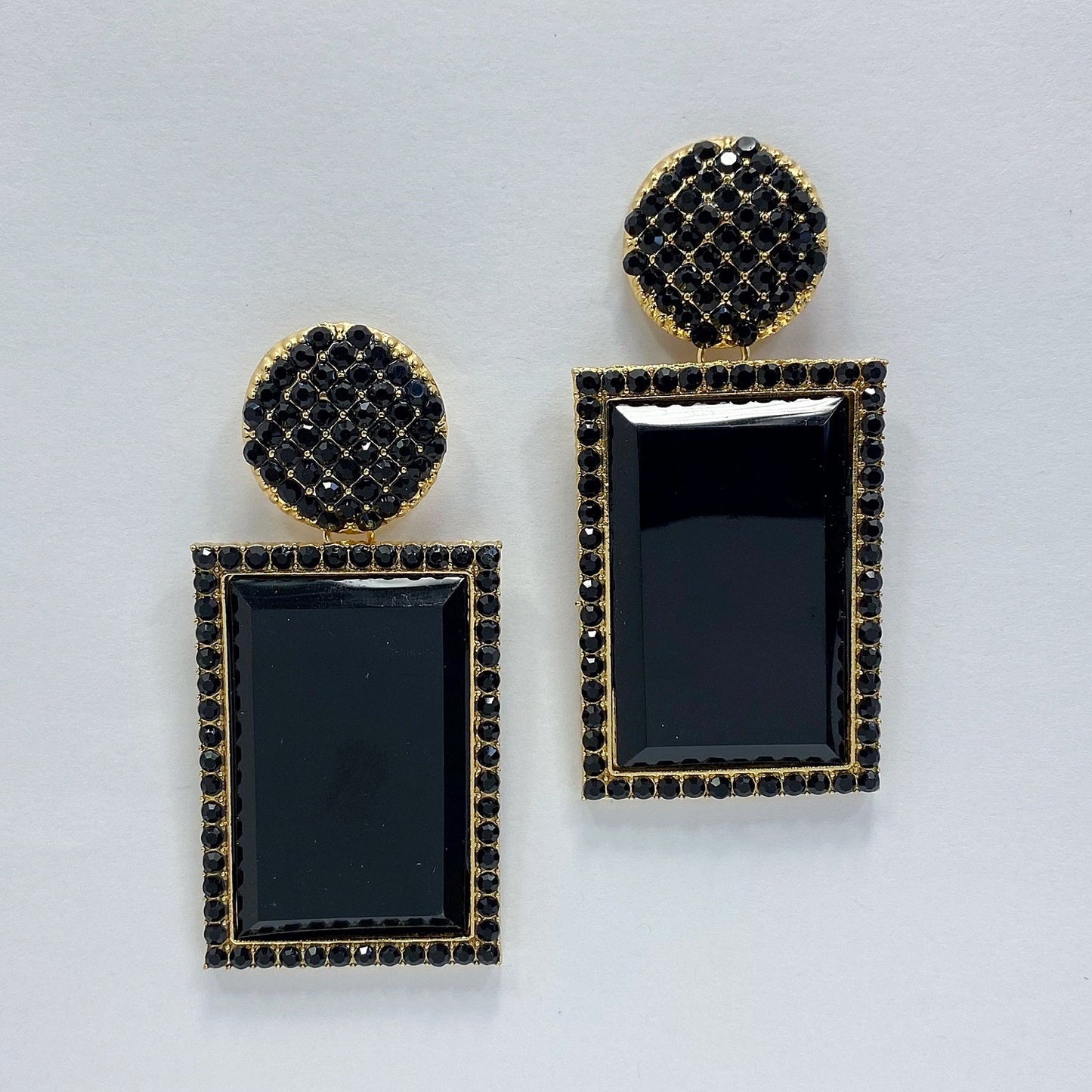 E0827 CCRDEL01 Rhinestones Rectangle Drop Dangle Post Earrings
