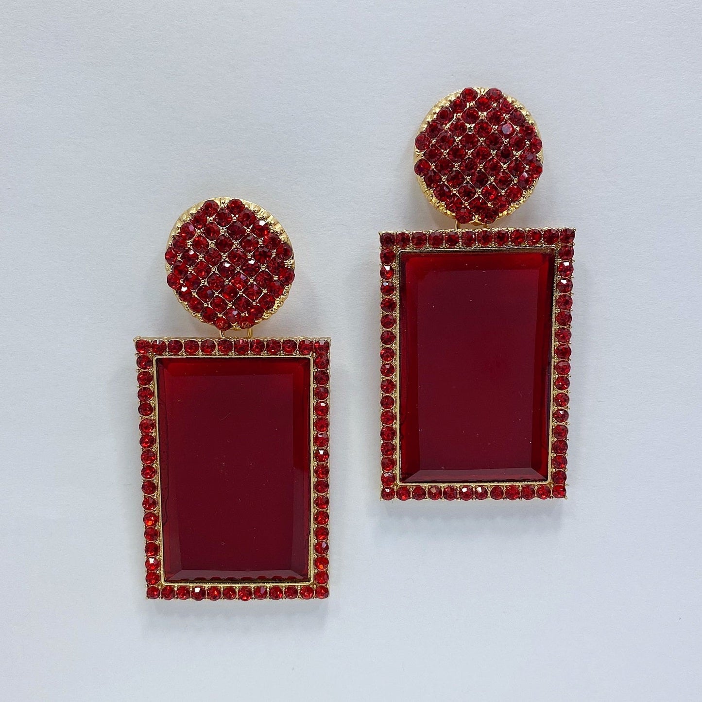E0827 CCRDEL01 Rhinestones Rectangle Drop Dangle Post Earrings
