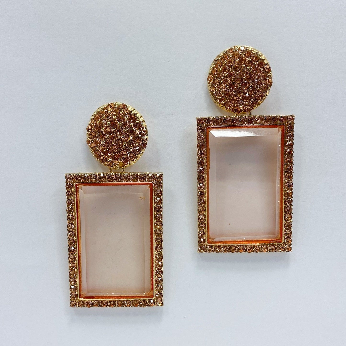 E0827 CCRDEL01 Rhinestones Rectangle Drop Dangle Post Earrings