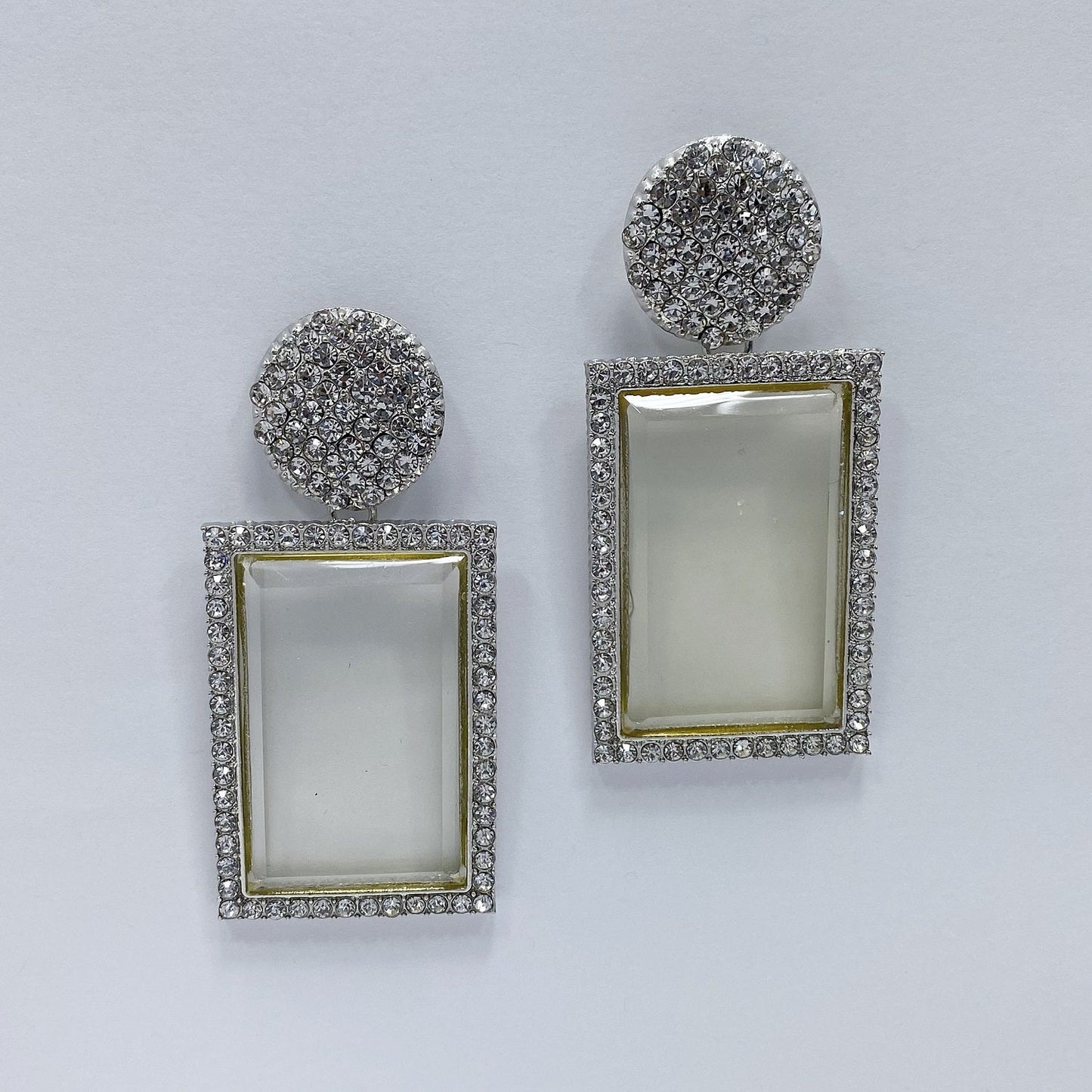 E0827 CCRDEL01 Rhinestones Rectangle Drop Dangle Post Earrings