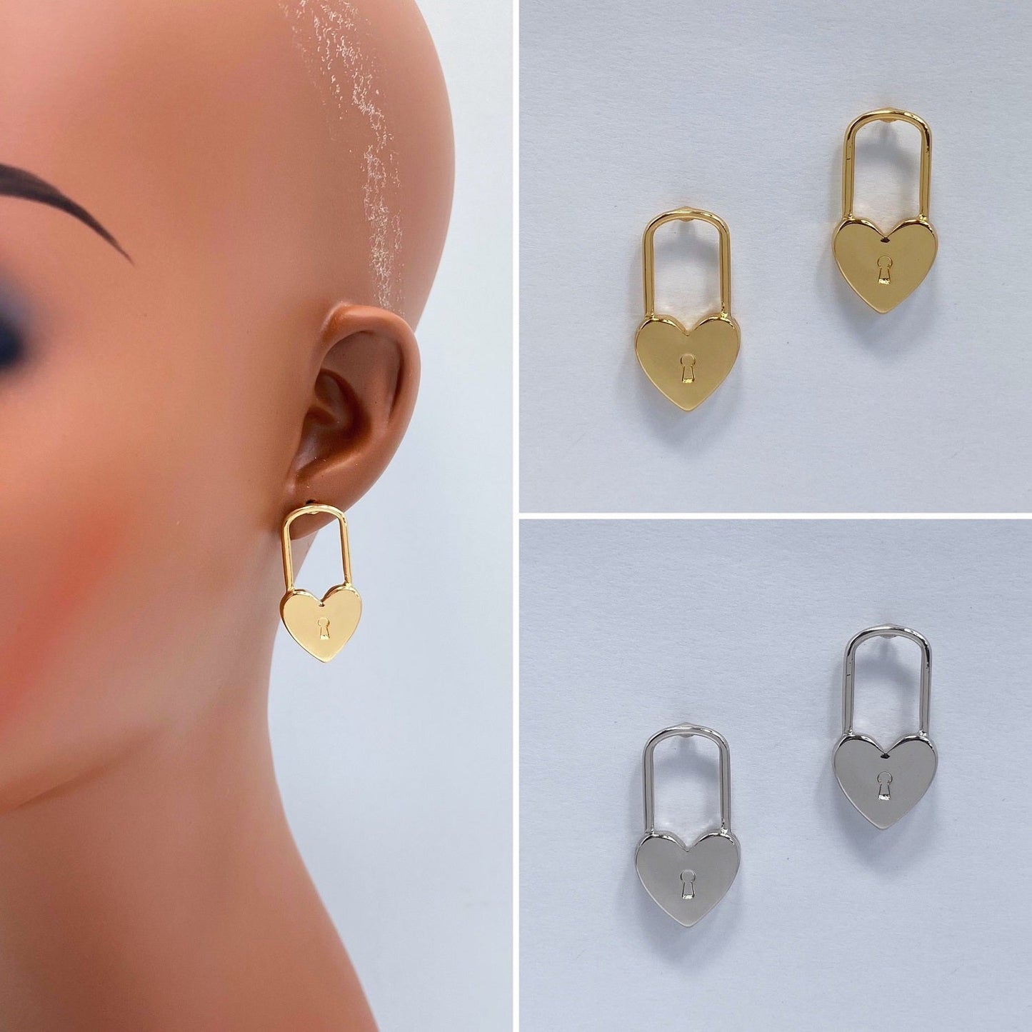 E0808 IE8285 Heart Love Design Lock Shape Drop Post Earrings