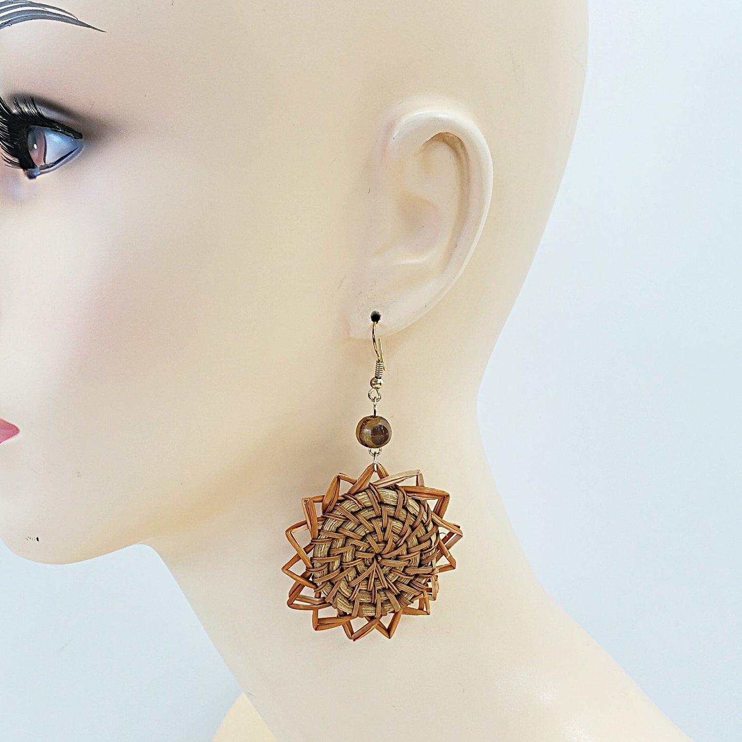 E0732 CCWSE01 Circle Flower Design Shape Drop Dangle Hook Wooden Earrings