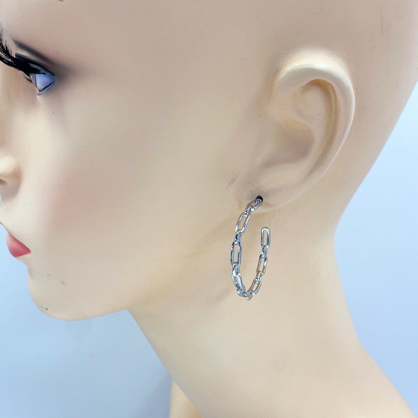 E0939 13-3758 Chain Link Design Metal Open Hoop Earrings