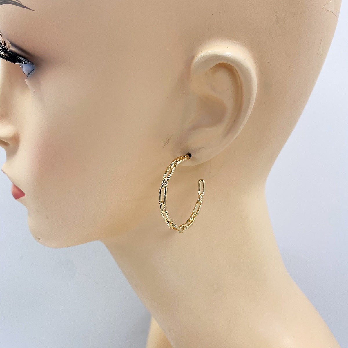 E0939 13-3758 Chain Link Design Metal Open Hoop Earrings