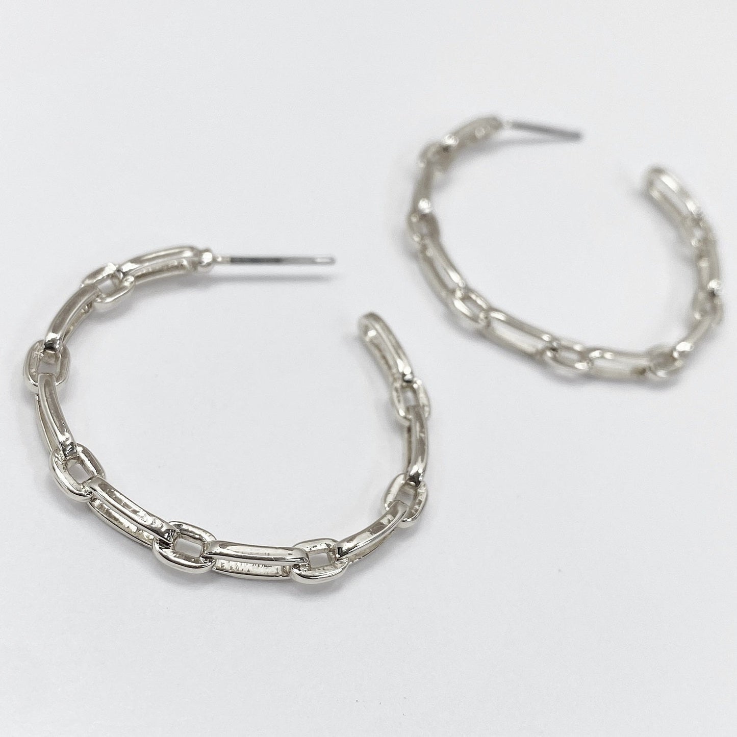 E0939 13-3758 Chain Link Design Metal Open Hoop Earrings