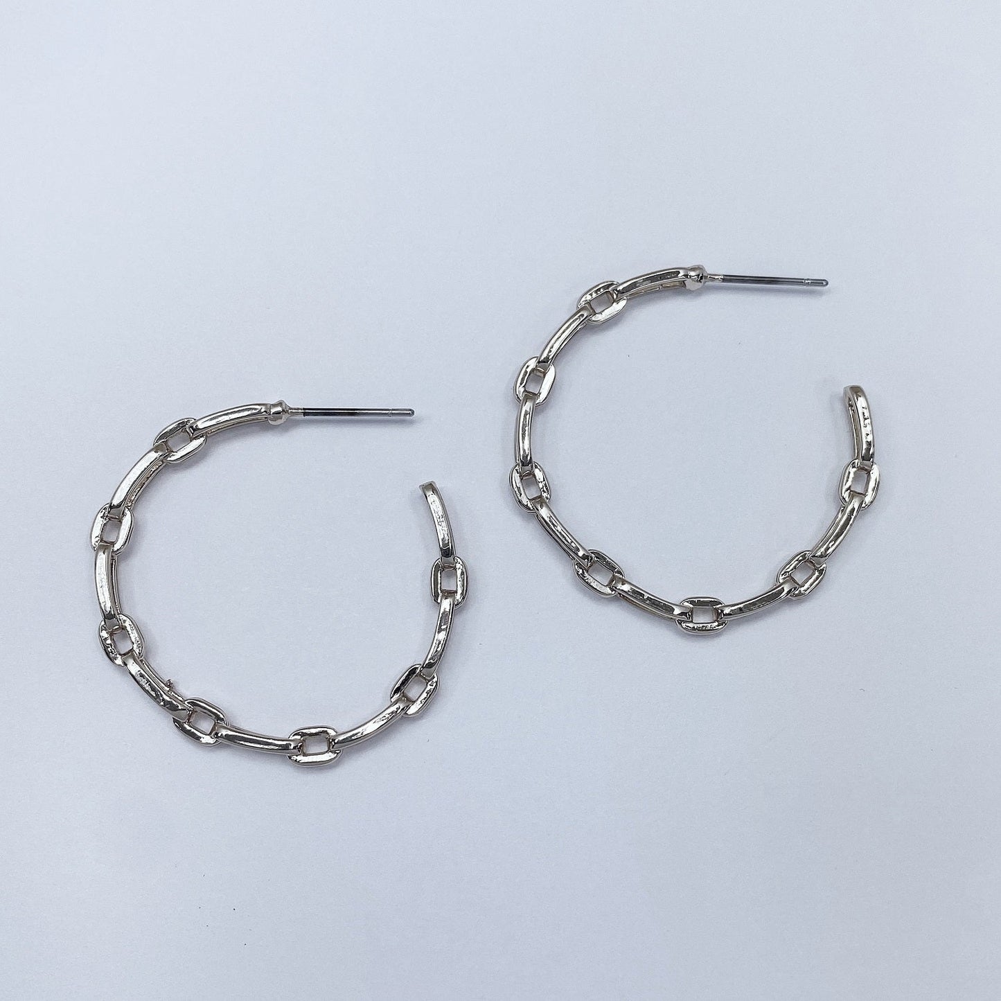 E0939 13-3758 Chain Link Design Metal Open Hoop Earrings