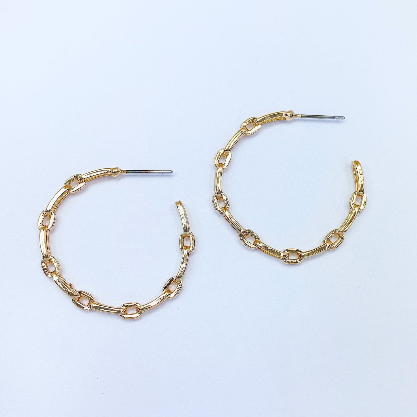 E0939 13-3758 Chain Link Design Metal Open Hoop Earrings